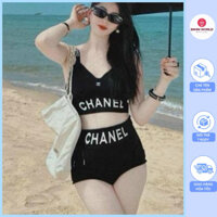 [VIP] Bikini Đồ Bơi hai mảnh in chữ có khoen áo sẵn mút ngực quần dáng đùi có dây rút nên hông