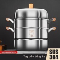 [VIP] [Tủ hấp tay cầm bằng tre] Nồi hấp ba lớp lớn đa chức năng bằng thép không gỉ 304 cấp thực ph