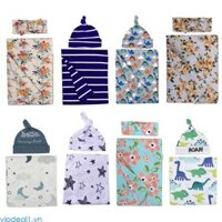 Vipdeal1 2 Bộ Cotton Mềm Mại Túi Ngủ Sơ Sinh Họa Tiết Hoa Đầm Quấn Bé Nhận Chăn Headban
