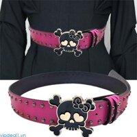 Vipdeal1 Khóa Pin Da PU Thắt Lưng Nữ Thường Ngày Trang Trí Eo Đầu Lâu Thắt Lưng 2000s Thắt Lưng