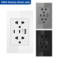 VISWE ổ cắm usb ổ điện 3 chấu ổ cắm chia điện ổ cắm âm tường,5V 2.1A,118*72mm Tấm kính