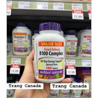 Vitamin b complex bổ sung các loại vitamin b 140 viên webber naturals Canada