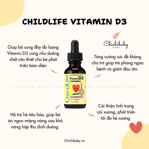 Si rô bổ sung vitamin Childlife Vitamin D3 - 30 ml