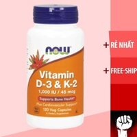 VITAMIN D3 K2 |  Now Vitamin D3 K2 1,000 IU 45 mcg [120 Viên] - Tăng Miễn Dịch - Chính Hãng Muscle Fitness