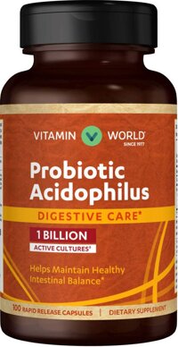 Vitamin World Probiotic Acidophilus 1 Billion 100 Capsules, Intestinal Support, Digestion Health, Rapid-release, Gluten Free