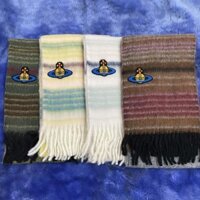 Vivienne Westwood Khăn 2025 Mới Nóng Phong Cách Cùng Mohair Chặn Màu Sao Thổ Sọc Khăn Choàng Ấm Khăn Len
