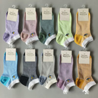 Vivienne Westwood Saturn thêu mùa hè cotton mỏng nữ vớ thuyền đa năng đơn giản sọc dọc vớ ngắn