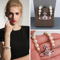 Vivienne Westwood Sơn Hồng Sao Thổ Ngọc Trai Vòng Tay Niche Trang Sức Bohemian Punk Tính Khí Cô Gái Màu Hồng