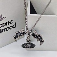 Vivienne Westwood Titan Đen Nhấp Nháy Kim Cương Đen Dơi Ba Chiều Sao Thổ Vòng Cổ Cô Gái Nóng Punk Thời Trang Cô Gái