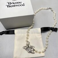 Vivienne westwood vintage kim cương ngọc trai bộ Sao Thổ choker mặt dây chuyền