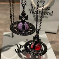 Vivienne Westwood Vòng Cổ Chất Lượng Cao Ba Chiều Lớn Khắc Hành Tinh Súng Đen Tím Đỏ ORB Sao Thổ Dây Chuyền Áo Len