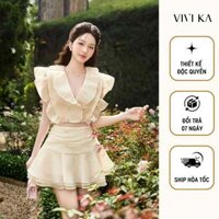 VIVIKA – Áo cánh tiên cổ V dáng lửng, Chân váy xoè gấp nếp – VKAO00523 VKCV00336 Nữ Women