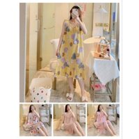 VL8 (45-65kg) váy bầu  sát nách vải lanh- Váy ngủ nữ.