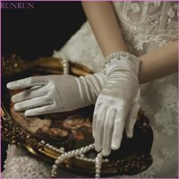 [Vn] Run Satin Găng tay ren ngắn Găng tay cưới cô dâu Váy dự tiệc Đôi mắt kỳ lạ