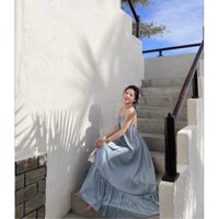 VN696 - VÁY MAXI LỤA CỔ YẾM BUỘC MIX DÂY TÓC