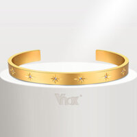 Vnox Star Zircon Cubic Mở Vòng Tay Vòng Tay Nữ Cô Gái, Vàng 18K Thép Không Gỉ Sang Trọng Cổ Điển Trang Sức Quà Tặng