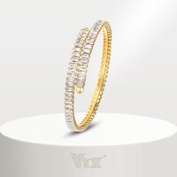 Vnox Vòng Tay Hở Mạ Vàng 18K Bằng Thép Không Gỉ 4.7MM Đính Đá Zircon Sang Trọng