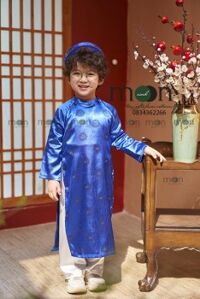 VNS 337 - Áo dài gấm truyền thống bé trai màu xanh coban (xanh dương đậm)