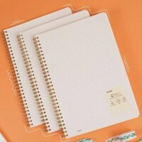 Vở A5 200 trang Caro nét đứt 6x6 mm lò xo kép Klong Ms 593, sổ caro bìa nhựa trong suốt vân chéo 100gsm