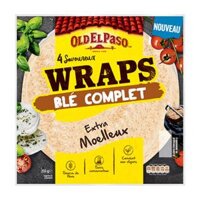 Vỏ Bánh Tortilla Nguyên Cám, 4 Savoureux Wraps Blé Complet, Extra Moelleux (233g) - OLD EL PASO