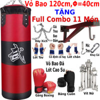 Vỏ bao cát boxing đấm bốc tập võ mma siêu bền dài 105cm đường kính 35cm tặng combo 10 món phụ kiện tập đấm bốc boxing