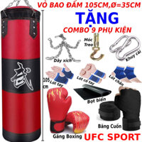 Vỏ bao cát đấm bốc 🥊FREESHIP🥊 vỏ bao cát boxing dài 105cm Ø=35cm màu đỏ dày 3 lớp tặng kèm combo 9 phụ kiện đánh bao cát