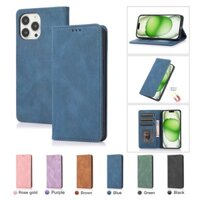 Vỏ bảo vệ da PU màu trơn cho Apple iPhone 6 6S 7 8 Plus X XS Max XR 11 12 13 14 15 16 Pro Max 14Plus 15Plus 16Plus 12Mini 13Mini Vỏ điện thoại