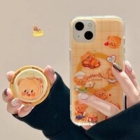 Vỏ bảo vệ hình gấu kem đầu bếp màu vàng phong cách Hàn Quốc 2 miếng đứng cho iPhone 11 pro max 12 13promax 15pro 15pro max 14 14promax 14 pro 16 pro max 16 plus vỏ điện thoại sóng