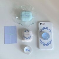 Vỏ Bảo Vệ Hộp Sạc Tai Nghe Bluetooth Không Dây pro3 air / pods1 / 2 Đính Nơ Màu Xanh Dương Xinh Xắn