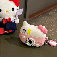Vỏ bảo vệ silicon mềm hình máy ảnh 3D màu hồng hoạt hình Kitty, Vỏ chống sốc, tương thích cho Apple AirPods 1 2 Pro 3 Pro2