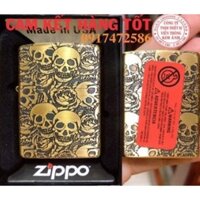 Vỏ  bật lửa Zippo Đầu Lâu vàng Khắc Chìm - Đáy Lồi, vỏ bằng đồn có tem đỏ