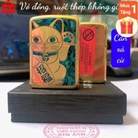 Vỏ bật lửa Zippo phiên bản Armor vỏ dầy khắc chìm cẩn xà cừ mẫu Mèo may mắn, vỏ đồng có tem đỏ