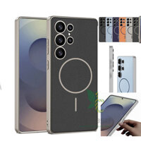 Vỏ bọc mềm bằng da từ tính mỏng Samsung Galaxy S25 S24 S23 Vỏ sạc không dây sơn kim loại màu siêu tương phản