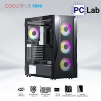 Vỏ case PC máy tính CoolerPlus CPC-EB06 (E-ATX, Full Tower, đen, kèm 3 fan LED)
