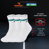 Vớ Cầu Lông Yonex 145134 Chính Hãng Cổ Ngắn Qua Mắt Cá - Set 3 Đôi - Trắng Xanh - Dày - Êm - Thắm Hút - Thoáng Khí - Nhẹ