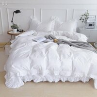 ◘○Vỏ chăn bông tinh khiết một mảnh bìa ga gối ba bộ bốn 1,2m1,5m1,8 giường công chúa trắng