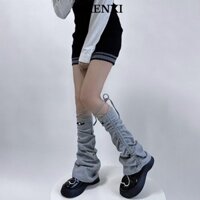 Vỏ chân SIRENXI, Máy sưởi chân Cotton sọc Y2k, Máy sưởi chân dài ấm đến đầu gối Nhật Bản dành cho nữ Cô gái