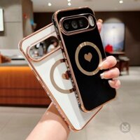 Vỏ Cho Google Pixel 9 Pro XL 7A 8A 8 8Pro Mạ Trái Tim Tình Yêu Từ Tính Sạc Không Dây Vỏ Điện Thoại Chống Sốc