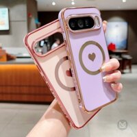 Vỏ Cho Google Pixel 9 Pro XL 7A 8A 8 8Pro Mạ Trái Tim Tình Yêu Từ Tính Sạc Không Dây Vỏ Điện Thoại Chống Sốc
