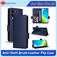 Vỏ Cho Vivo Y04 4G Da Sang Trọng Lật Ví Khe Cắm Thẻ Retro Kinh Doanh Chắc Chắn Chống Sốc Ốp điện thoại