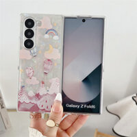Vỏ có hoa văn lâu đài bóng bay trong suốt cho Samsung Galaxy Z Fold6 Z Fold5 Fold4 Thiết kế hợp thời trang PC cứng siêu mỏng Long lanh Z Fold 6 5 4 Vỏ điện thoại nữ