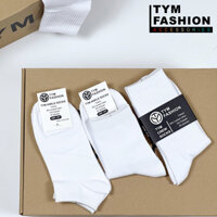 Vớ Cotton dệt cao cấp Nam Nữ TYM - trơn - kích thước Thấp Lửng Cao - Thoáng khí, thấm hút tốt - SOCKT001 - TYM FASHION - Trắng - Cổ Thấp