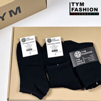 Vớ Cotton dệt cao cấp Nam Nữ TYM - trơn - kích thước Thấp Lửng Cao - Thoáng khí, thấm hút tốt - SOCKT001 - TYM FASHION - Đen - Cổ Lửng