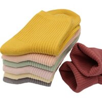 Vớ cotton nữ dài đến giữa bắp chân, màu sắc đồng nhất, mùa thu đông, vớ nữ phong cách Nhật Bản, vớ dài kim đôi, dày dạn, chống mùi, vớ thời trang phong cách Hàn Quốc màu đen