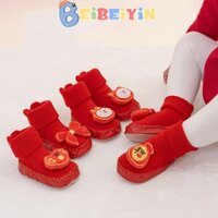 Vớ Da Dày Ấm Áp Chống Trượt Màu Đỏ Tươi Sáng In Hình Búp Bê beibeiyin Năm Mới Cho Bé Trai Và Bé Gái Sơ Sinh
