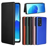 Vỏ da PU bằng sợi Carbon sang trọng Oppo Reno 6 Pro Plus 5G Vỏ lật từ tính Oppo Reno6 5G Ví đựng thẻ đứng