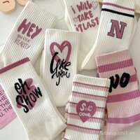 Vớ dài đến giữa bắp chân màu hồng cho phụ nữ, thời trang mùa thu và đông, đa năng, giá trị cao, vớ thể thao dễ thương cho sinh viên đại học