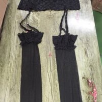 Vớ đen JK cho phụ nữ, tất ống dài, tất mỏng qua đầu gối mùa xuân và mùa thu, phong cách Nhật Bản, viền ren trắng, tất ống cao đen cxbkaidada.vn