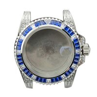 Vỏ đồng hồ pha lê 40,5mm Kính lúp Sapphire đáy rắn Xanh / Xanh / Đen / Trắng Vỏ kim cương cho chuyển động NH34 NH35 NH36