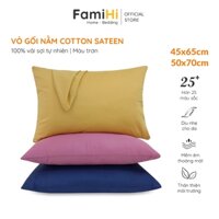 Vỏ gối 45x65 50x70cm Cotton Satin Hàn Quốc FamiHi trơn màu, bao áo gối nằm ngủ cao cấp 100% vải sợi tự nhiên mịn mát.